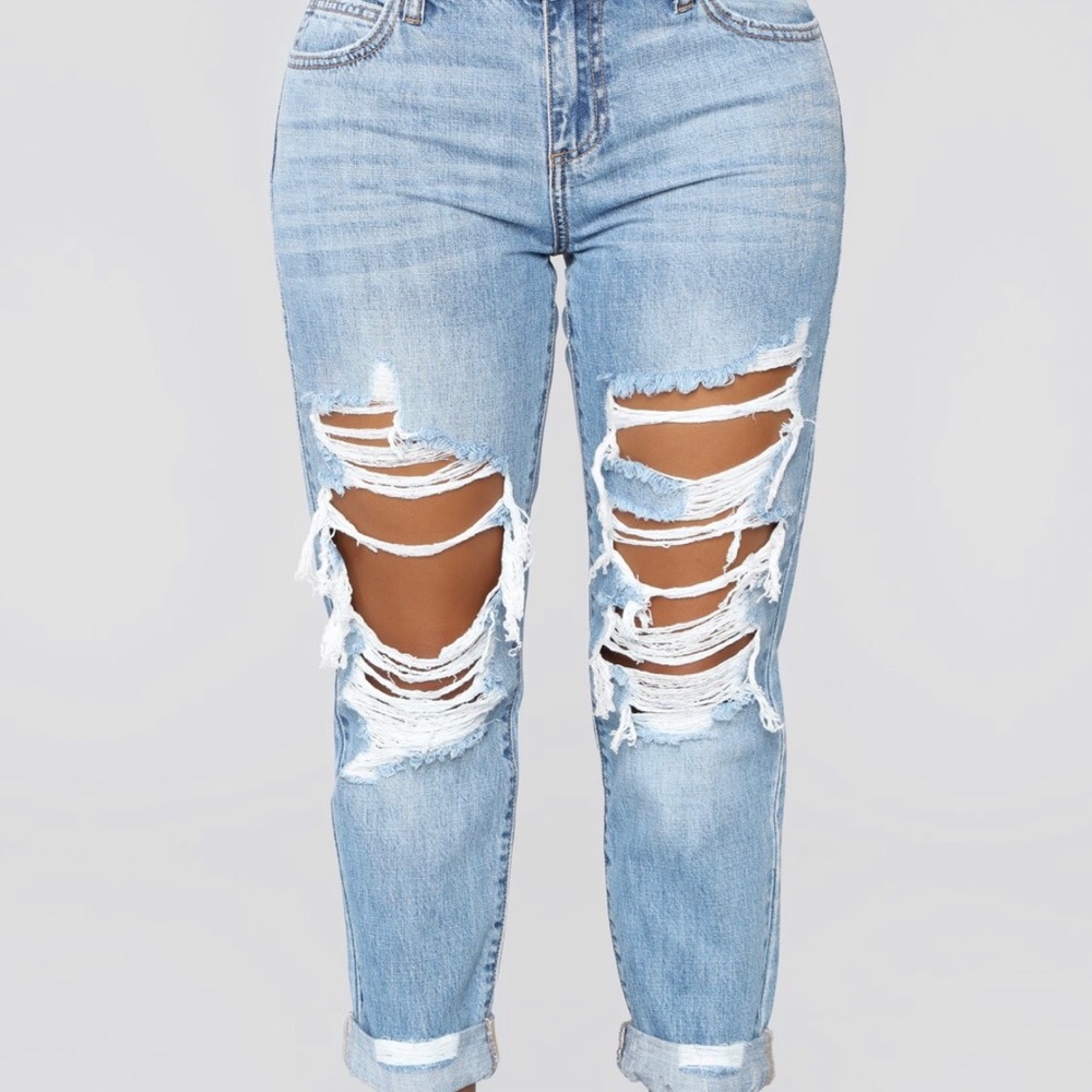 Fashion Nova Distressed High Rise Boyfriend Jeans